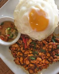 Close-up of breakfast served in plate