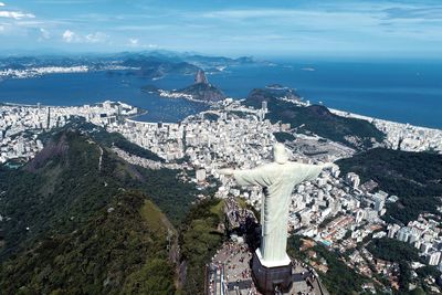 High angle view of buildings in city