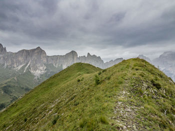 Scenic view of mountains against cloudy sky