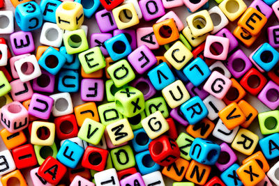 Full frame shot of toy blocks with alphabets