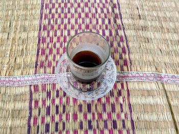 High angle view of coffee on table