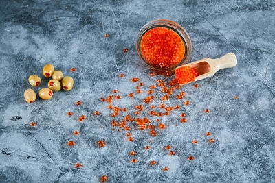 High angle view of fruits on table