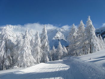 Panoramic view of snow covered mountain against sky