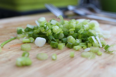 Close-up of chopped vegetables on cutting board
