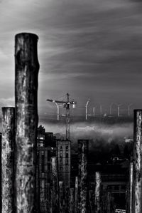 Cranes against sky