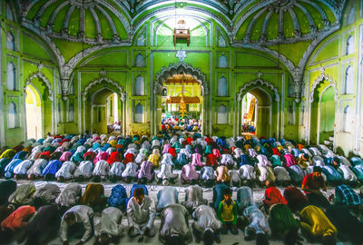 High angle view of people in temple