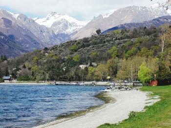 Scenic view of snowcapped mountains against sky