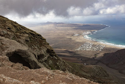 Scenic view of sea and mountains against sky