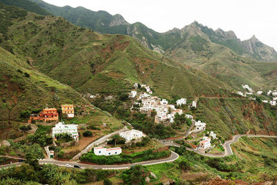 High angle view of houses in village