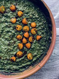 High angle view of fruits in bowl on table