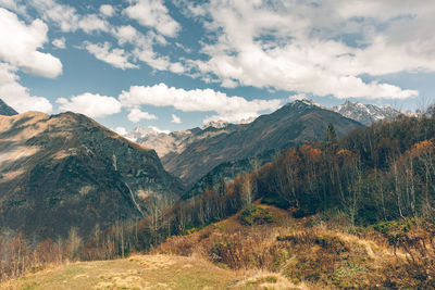 Beautiful nature scenic of caucasus mountains trekking trails in georgia.