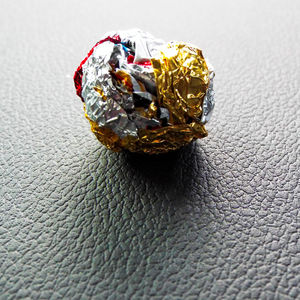 High angle view of ring on table