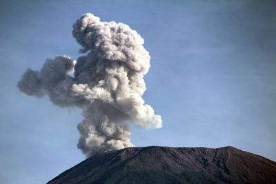 Smoke emitting from volcanic mountain against sky - mout slamet