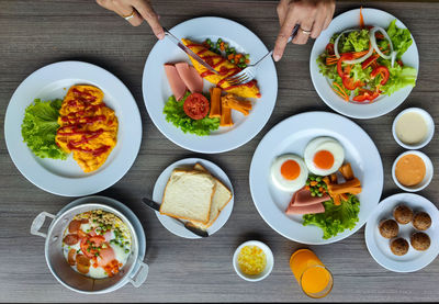 High angle view of food on table