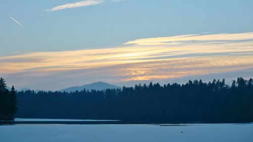 Scenic view of lake against sky during sunset