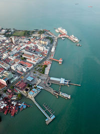 High angle view of ship in sea