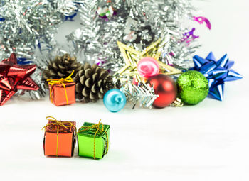 Close-up of christmas decoration on table