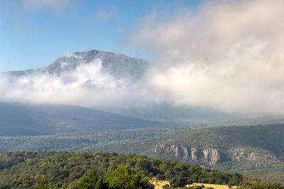 High angle view of mountains against sky