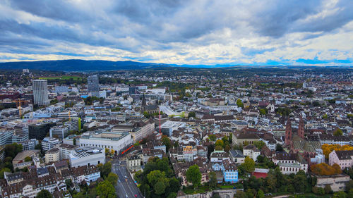 High angle view of buildings in city