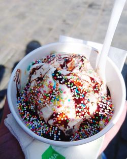 High angle view of ice cream on table