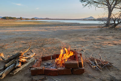 Making a campfire at vwaza nature reserve