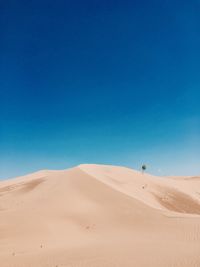 Scenic view of desert against clear blue sky