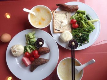 Close-up high angle view of food on table