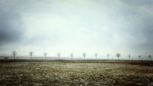 Scenic view of field against cloudy sky