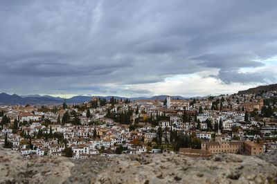 High angle shot of townscape against sky. granada, spain.