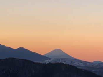 Scenic view of mountains against sky during sunset