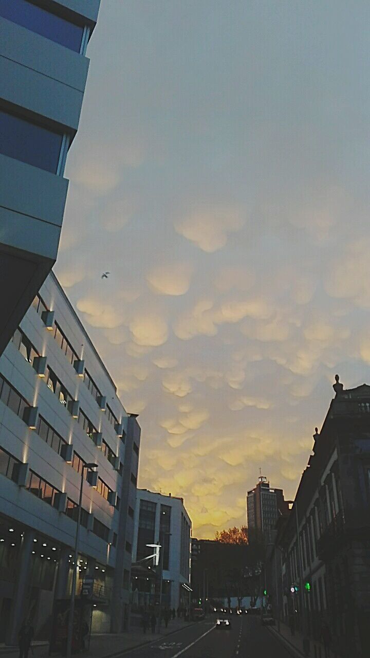 VIEW OF BUILDINGS AT SUNSET