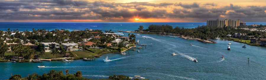 Aerial view of loxahatchee river from the jupiter inlet lighthouse in jupiter, florida.