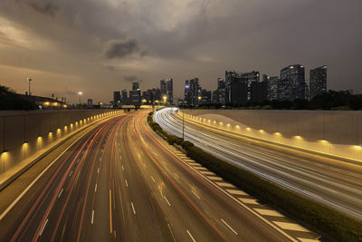 Light trails on road at night