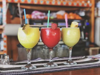 Close-up of fruits in glass