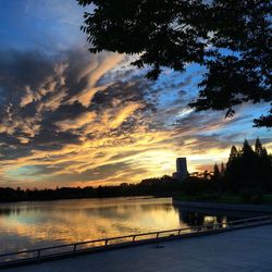 Scenic view of river at sunset