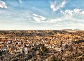 High angle view of townscape against sky