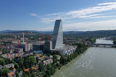 High angle view of cityscape against sky