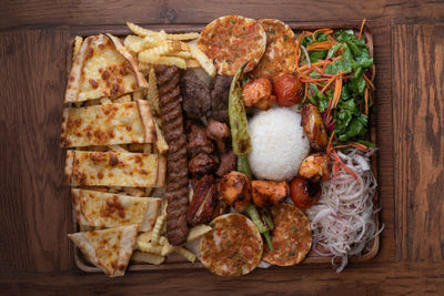 High angle view of food on barbecue grill