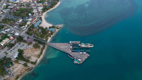 High angle view of harbor by sea