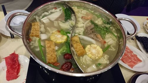 High angle view of food in plate