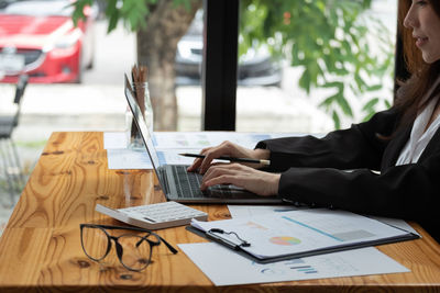 Woman working on table