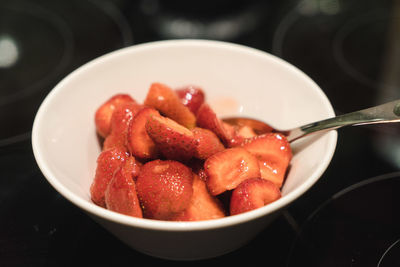 Close-up of strawberries in bowl