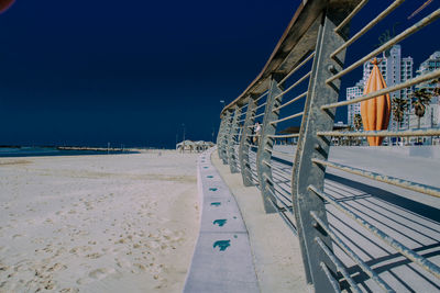 Panoramic view of beach against clear blue sky