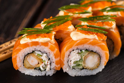 Close-up of food served in plate