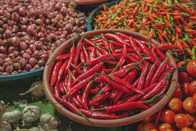 Full frame shot of red chili peppers for sale