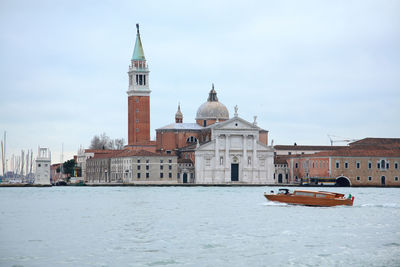 View of boat in sea by venice