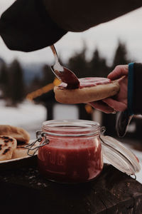 Close-up of person preparing food