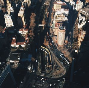 High angle view of street amidst buildings in city