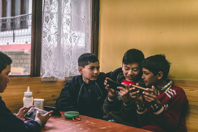 People sitting on table