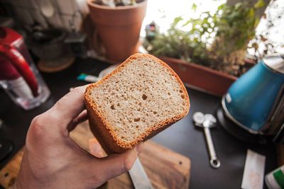 Close-up of person holding bread